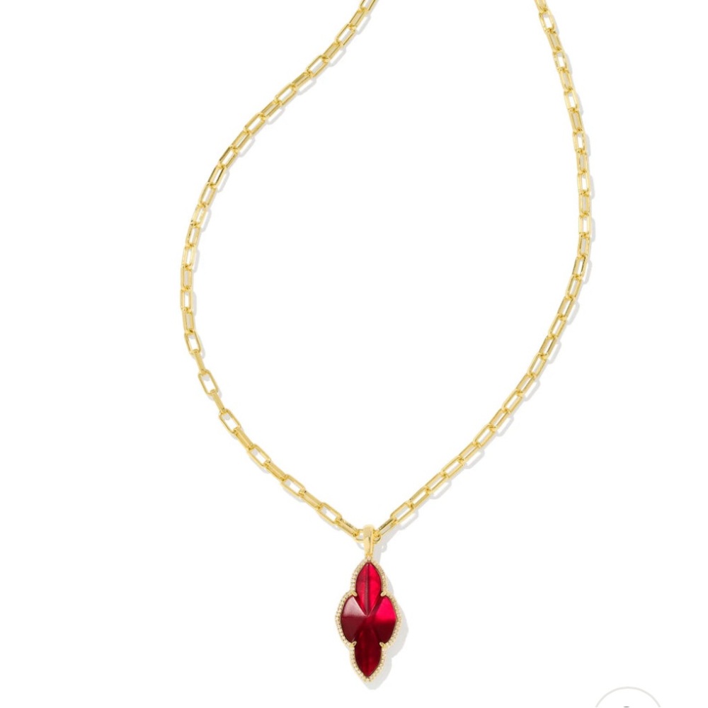 KENDRA SCOTT ABBIE GOLD PAVE FRAME LARGE LONG PENDANT NECKLACE CRANBERRY RED NWT